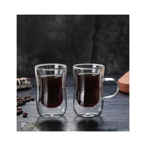 2 Pieces 100ml European Double Walled Coffee Mug Heat-resistant Double Wall Glass Espresso Mug Cup