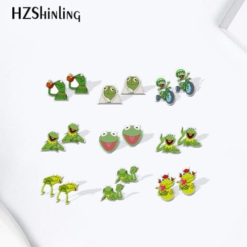 2021 kermit cartoon Pattern Acrylic Stud Earrings Resin Epoxy Ear Jewelry