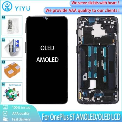 6.41" AMOLED/OLED For OnePlus 6T LCD Screen Display With Touch Panel Assembly With Frame Replacement For One plus 6T 1:1 LCDs