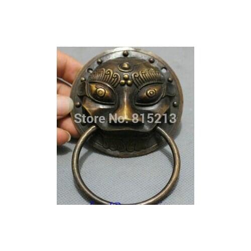 Bi0011680 China Bronze Collect FengShui Lion Head Mask Statue Ward Evil Gate Door Knocker