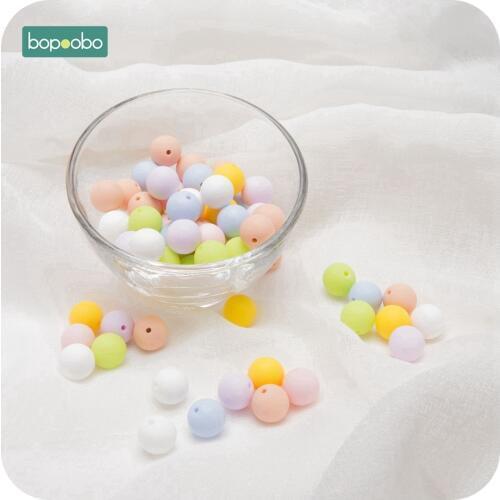 Bopoobo Silicone Beads 12mm 50PC Strengthening Tooth Training Silicone Teether DIY Starter Kits Silicone Beads For Necklace