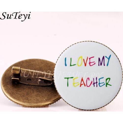 Fashion Thanks Teacher Bronze Silver Color Brooches Math Chemistry Sign Art Picture Round Glass Dome Button Women Men Gifts