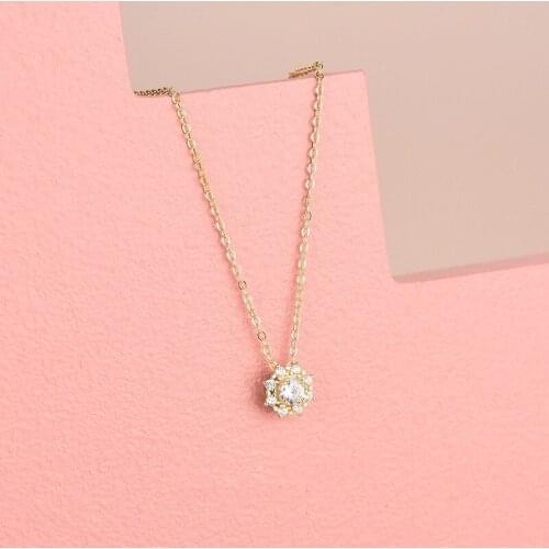 925 Sterling Silver Chain Necklace Exquisite Micro Zircon Geometric Flower Pendant Clavicle Necklace for Women Fashion Jewelry