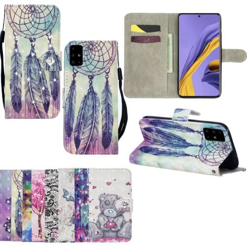 3D Painted Flip Phone Case for Galaxy A71 A51 A42 A12 5G A11 A10S A20S A21S Leather Wallet Stand Full Protection Diamond Cover