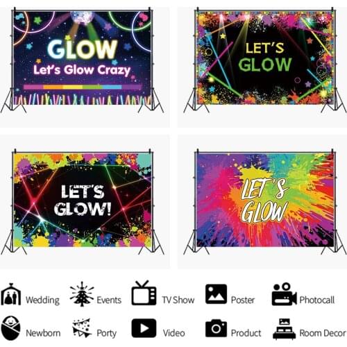 Color Art LETS GLOW Birthday Celebration Backdrops Photo Background Decorations for Kids Party Photography Prop