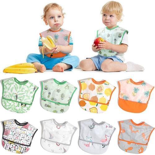 Baby Bibs EVA Waterproof Lunch Pinafore Cartoon Printing Children Feeding Burp Cloths Bib Adjustable Babador Apron NBB0273