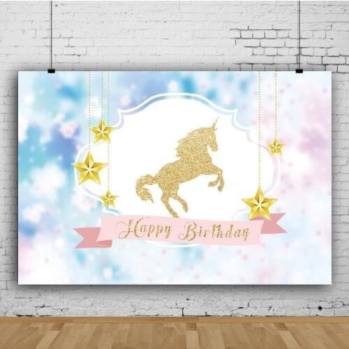 Blue Fantasy Star Golden Unicorn Backdrops Photos Background Decorations for Kids Birthday Party Photography Props
