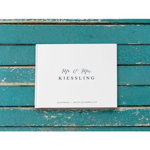 Photo Album,Guestbooks Alternatives,Personalized White Wedding Guestbook,Navy and White Custom Name And Date Wedding Guest Book