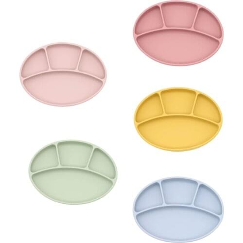 K1KC Baby Suction Cup Bowl Divided Dinner Plate Infants Learning Feeding Dish Non-toxic BPA-Free Silicone Solid Color Bowl