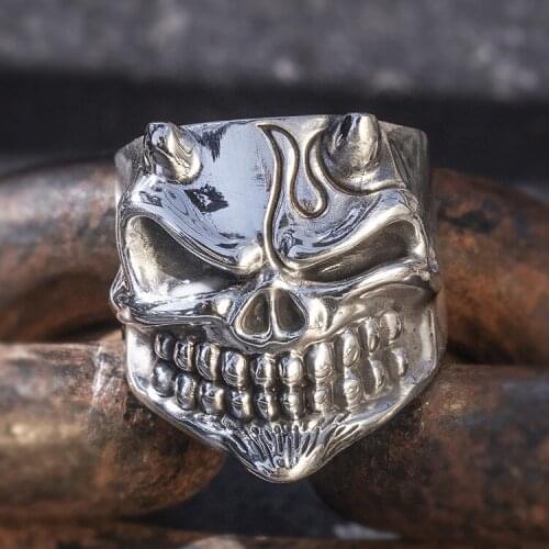 Solid 999 Sterling Silver Thai retro biker MENS men handmade skull rings ring jewelry gift A4764