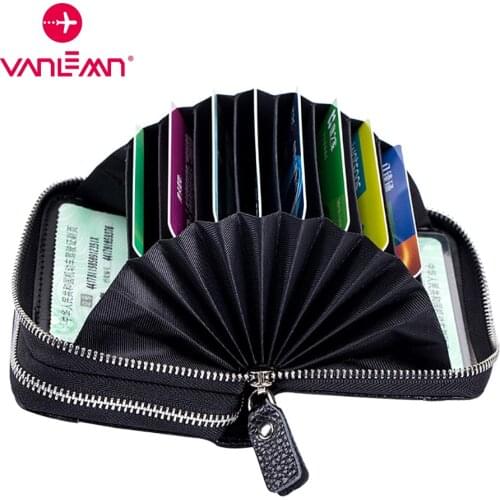RFID Card Wallet Women Men Retro PU Leather Business Credit Card Holder Bag Banknote Passport Bags Keychain Zipper Small Wallet