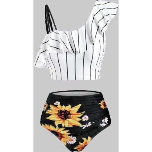 Sexy Bikini Swimsuit Striped Strappy Ruffle Sleeveless Sling Summer Swimwear for Women 2021 Fashion Casual Maillot De Bain