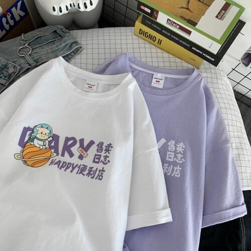 Pure cotton summer Japanese Harajuku style niche couples short-sleeved retro t-shirt men and women with the same paragraph