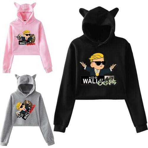 Fashion Wallstreetbets Hoodies Women Cat Ear Gamestop Sweatshirt Female Cat Crop Top Hoodie Anime Trend WSB Oversized Streetwear