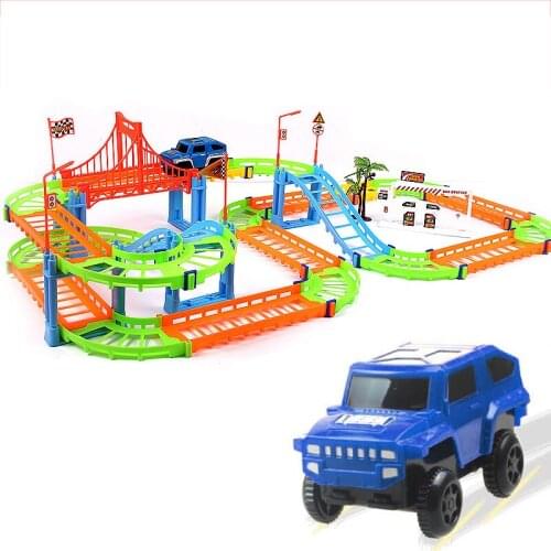 2in1 DIY Railway Track Car Set Bend Flex Serpentine Technology Glow In The Dark Track LED Light Race Car Toys Gift for Kids