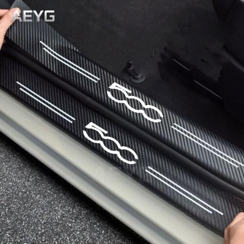 Carbon Fiber Car Door Sill Guard Protected Leather Stickers Vinyl Decals For FIAT 500 500C 500X 500L Auto Exterior Accessories