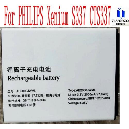 New High Quality 2000mAh AB2000JWML Battery For Philips Xenium S337 CTS337 Mobile Phone