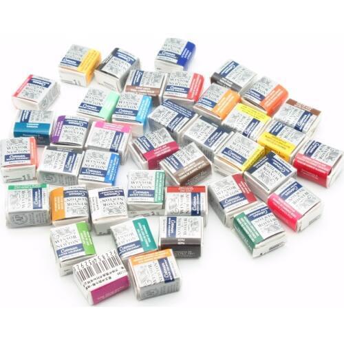 Winsor & Newton Cotman Solid Watercolor Paints Half Pan 40 Colors Blue Watercolor Brushes