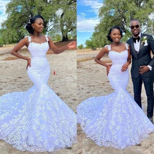 Custom Made South African Mermaid Wedding Dresses Sexy Spaghetti Lace Appliques Bridal Gowns Princess Sweep Train Wedding