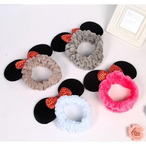 Minnie Cute Bowknot Ears Hair Accessories Mickey Mouse Cartoon Face Wash Headdress Headband Disney New Fashion Women Hair Band