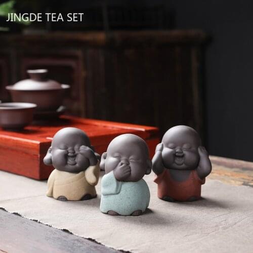 Lovely Purple Clay Tea Pet Ornament Small Monk Statue Decoration study Desktop Decor Crafts Tea ceremony supplies Memorial Gift