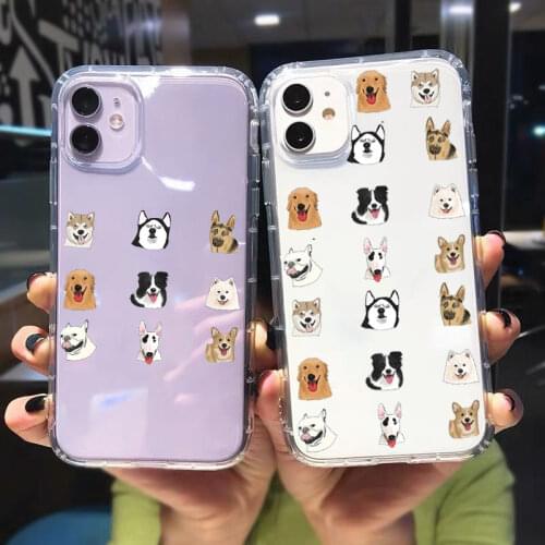 JAMULAR Cute Cartoon Cat Dog Animal Clear Phone Case For iPhone 12 11 Pro X XS MAX XR SE20 7 8Plus Shockproof Soft TPU Cover Bag
