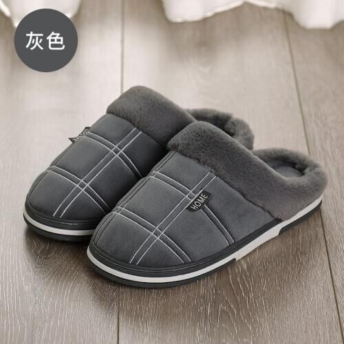 Luxury Faux Suede Home Men Full Fur Slippers Winter Warm Plush Bedroom Non-slip Couples Shoes Indoor Men Furry Slippers