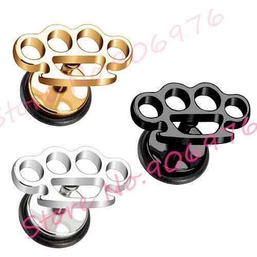 Crown Ear Stud Earring Steel Black Gold 316l Stainless Steel Cut off Logos 60pieces/lot Fake Ear Plugs Barbell FashionJewelry