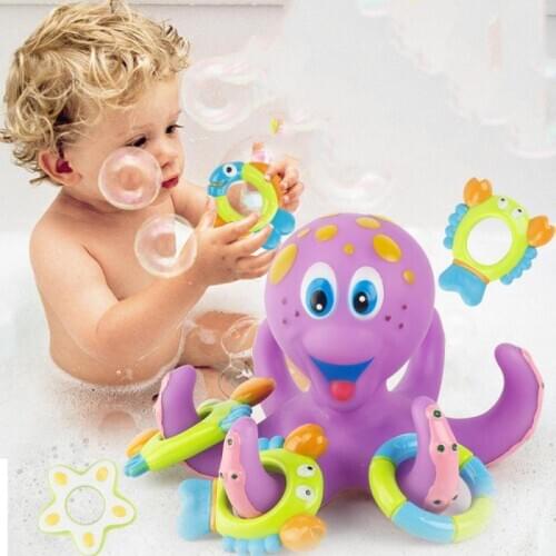 Cute Animal Floating Bath Toys Baby Octopus Kids Infant Toddlers 5 Rings Learn Play Funny Toy Purple Ring Octopus For Baby Kids