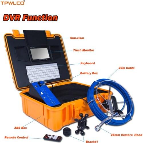 7" Display Sewer Pipe Inspection Camera System With Keyboard Typing/ DVR 20m High Quality Cable Waterproof 25mm Industry Camera