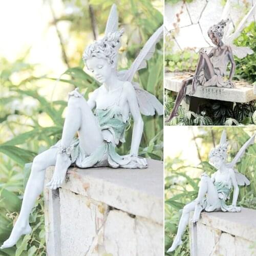 Resin Sitting Fairy Statue Garden Fairy Figurine Pond Lawn Angel Sculpture for Home Patio Yard Backyard Ornament Figurines