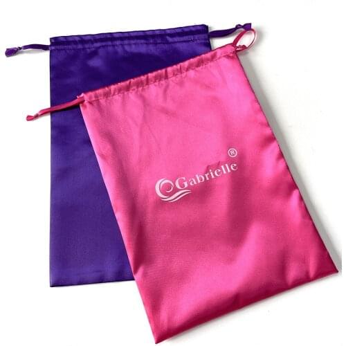 Drawstring Satin Bag with Custom Logo Silky Storage Gift Wrapping Package for Hair Extensions/Wigs/Jewelry