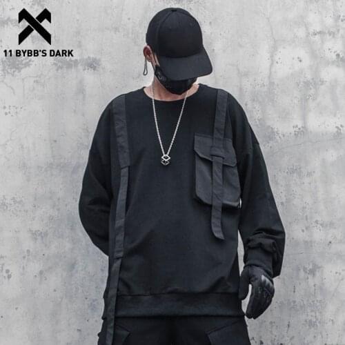 11 BYBBS DARK Dark Ribbons Sweatshirt Hoodie Mens Hip Hop Streetwear Patchwork Pockets Sweatshirts Cotton Pullover Tops
