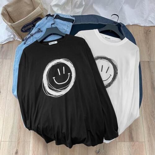 Hong Kong style ins fun printing long-sleeved T-shirt fat big size loose clothes tide brand spring and autumn compassionate