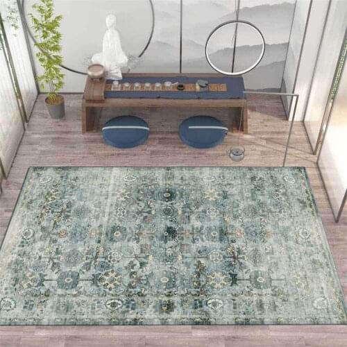 American Style Gray Blue Vintage Floral Rug For Living Room Floor Rug Side Table For Bedroom Corridor Mat Customize Retro Decor