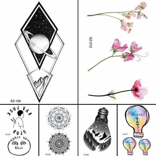 Temporary Tattoo Geometric Stickers Men Planet Body Art Waterproof Tatoos Women Fashion Arm Flower Reed Fake Tatoos Party Makeup