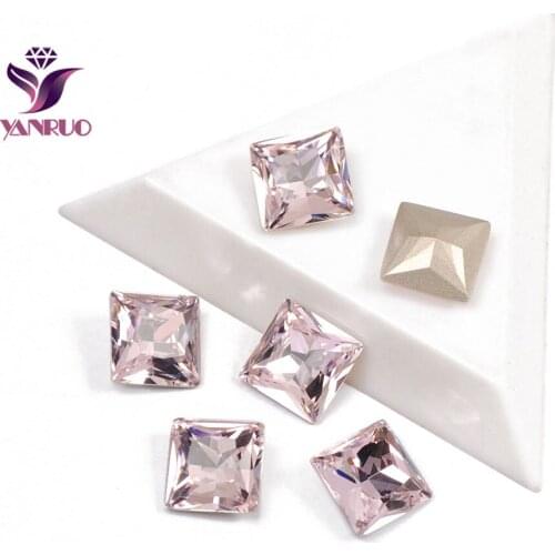 YANRUO 4447 All Sizes Light Rose Princess Square Glass Crystal Pointback Rhinestones Pink Crystal Stones For Sewing Swimwear