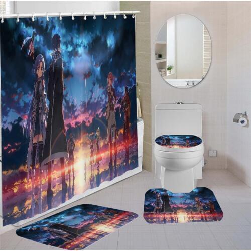 4 Pieces Shower Curtain Sword Art Online Curtains Cartoon Anime Kids Bath Sets 3D Printing Boy And Girl Soft Shower Curtain