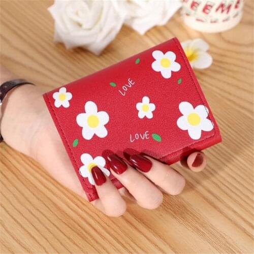 Women Wallet PU Leather Wallet Fashion Button Clutch Short Purse Ladies Floral Purse Larg Capacity Card Organizer Hand Bag
