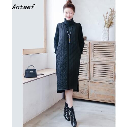 Long sleeve Padded cotton vintage for women casual loose midi autumn winter dress elegant clothes 2021 ladies dresses
