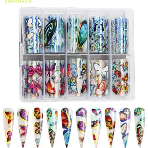 1box Flamingo+Butterfly Transfer Foil Decal Summmer Fun 10Rs Artificial Holo Butterfly Nailtips Foil Nail Transfer Foil 4*100cm