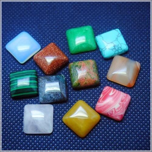 12 Pieces/ Lot Nature Gem stone Cabochon Assorted Beads Accessories Square Shape Size 16mm Mix Colors