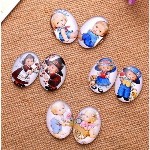 13*18/18*25mm lover a pair of children pattern ellipse Handmade Photo Glass Cabochons & Glass Dome Cover Pendant Cameo Settings