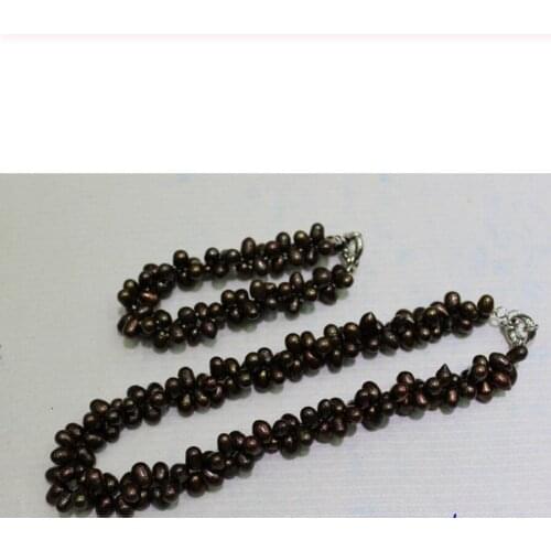 2strand dark brown Freshwater pearl set 6x9mm 8.5&18INCH "Handmade"Alloy