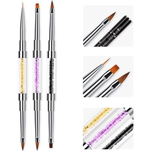 2 in 1 Acrylic Nail Brush for 3D Nails Art Design DIY Manicure Pedicure Tips Dual Head Brushes Professional Tools