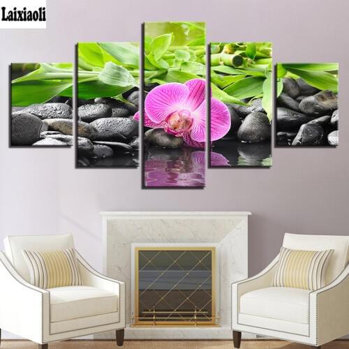 5 pcs,Full Square 5D DIY Diamond Painting Stone Bamboo Orchid Flowers diamond Embroidery Cross Stitch Rhinestones mosaic picture