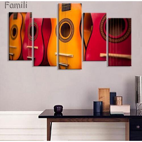 HD Printed 5 Piece Canvas Art Classical Guitar Painting Music Instrument Wall Pictures for Living Room Free Shipping