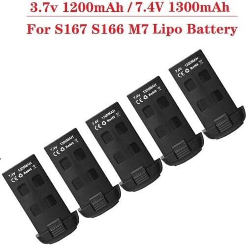 5Pcs RC Drone Battery for S166 S167 M7 3.7v 1200mAh / 7.4V 1300mAh Rechargeable Lipo Battery for S167 RC Quadrocopter Spare Part