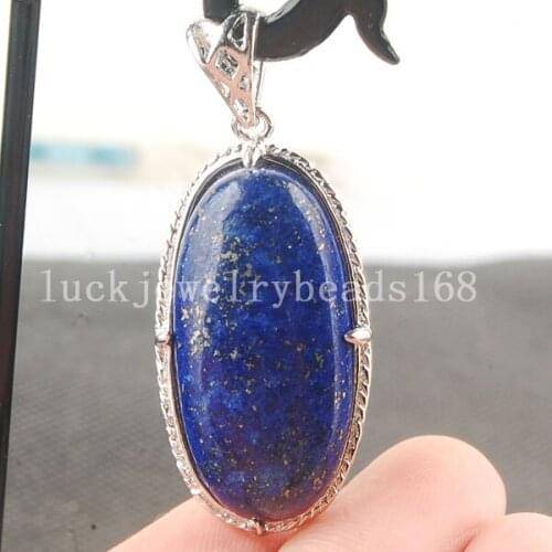 Free Shipping Women Fashion Jewelry 18x35mm New Fashion Natural Lapis Lazuli Oval Art Pendant Bead C3552