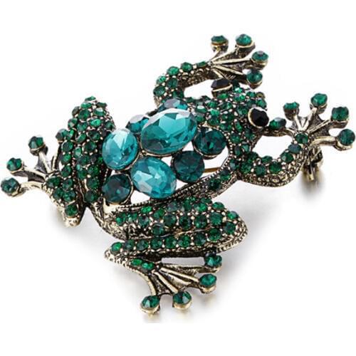 Green Color Crystal Frog Brooches for Women Men Unisex Luxury Gift Animal Brooch Pin Vintage Jewelry Coat Accessories Bijouterie